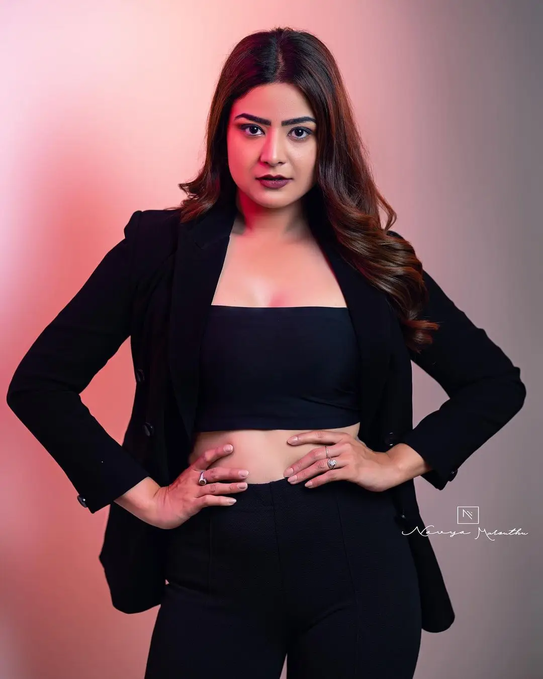 Priyanka Sharma Wearing Black Dress Long Hair